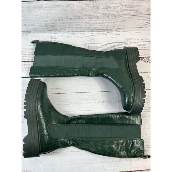AZALEA WANG Knee High THE RIDING CROC Vegan Green Leather Boots SUE 7.5 Grunge - Picture 5 of 13
